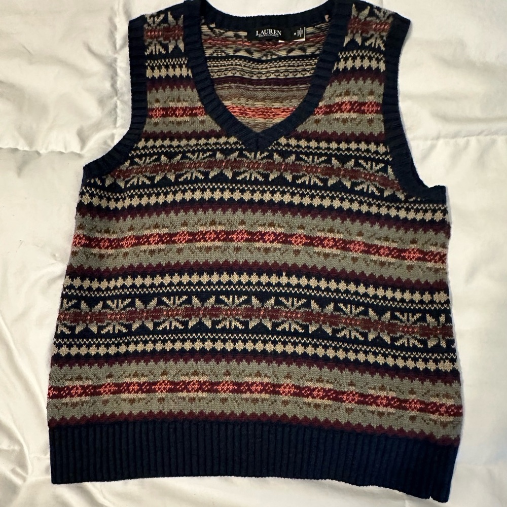 Ralph Lauren Women's V-Neck Sweater Vest - Multicolor Pattern